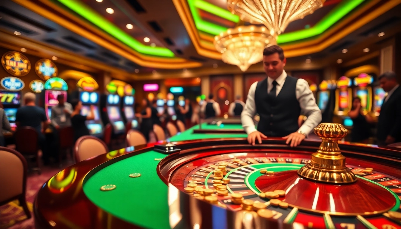 Exciting casino atmosphere with players engaging at a roulette table at 33win.