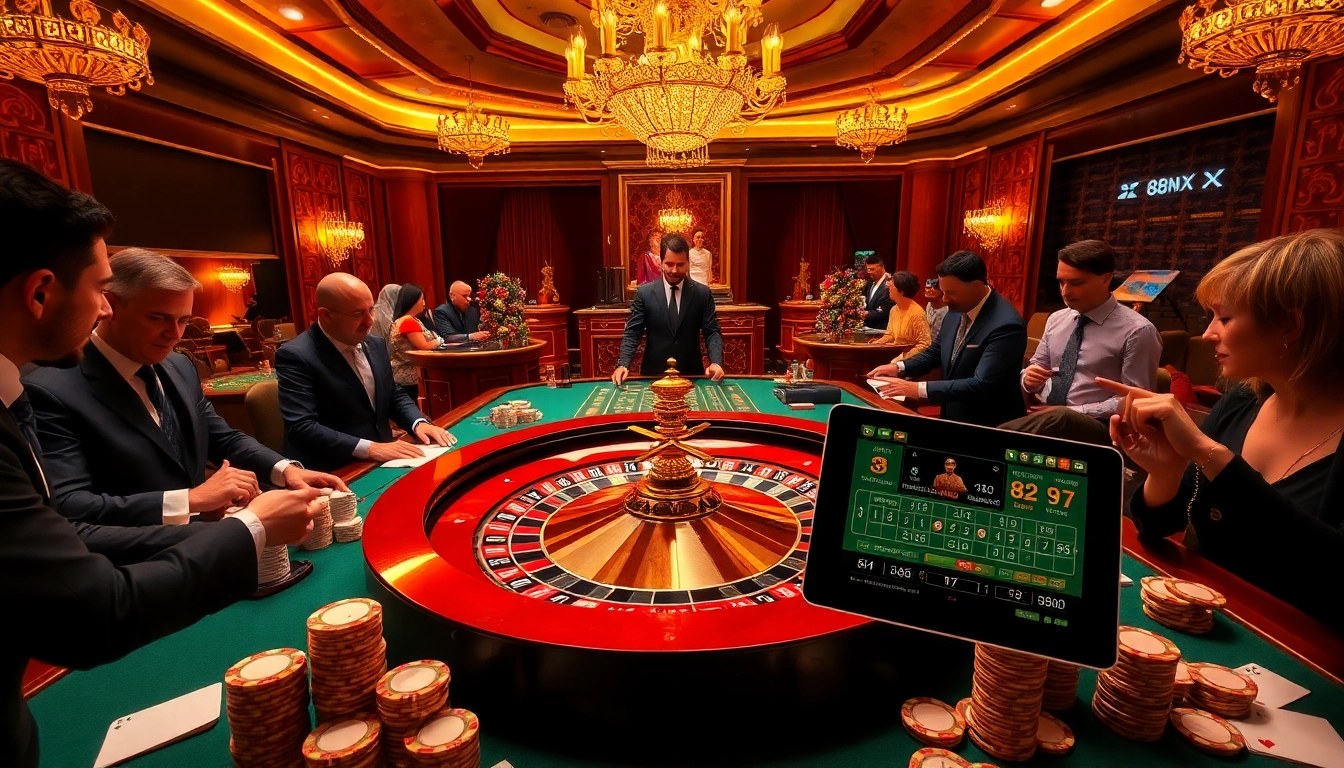 Exciting 88xx casino scene with players engaging at a roulette table and vibrant betting elements.