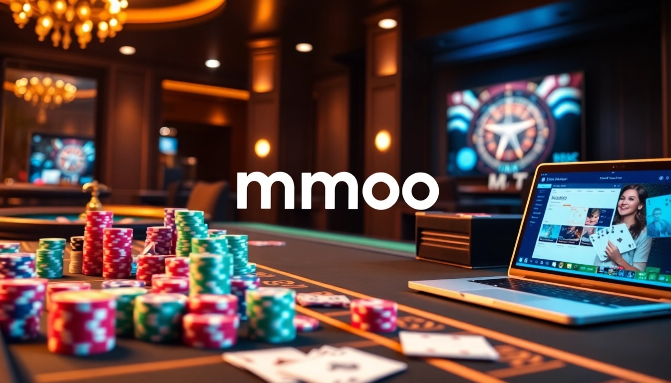 Engaging scene of online gambling at MMOO with vibrant tables and colorful poker chips