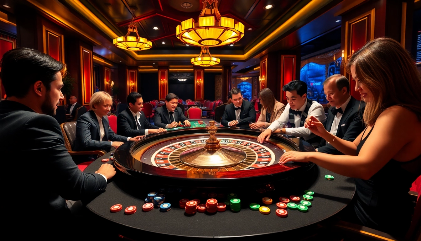 Players engaging with lego138 at a vibrant roulette table, showcasing luxury and excitement.