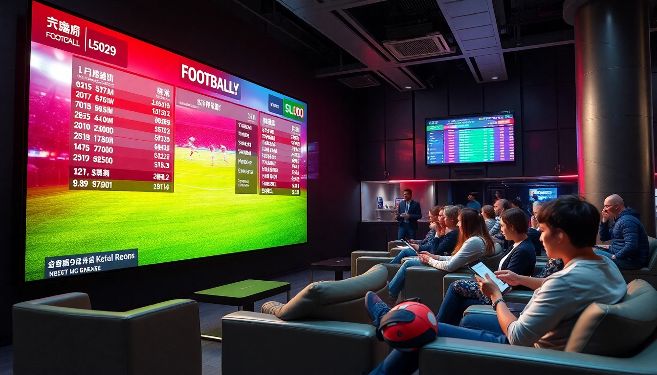 Dynamic sports betting scene showcasing keonhacai odds in a modern lounge.