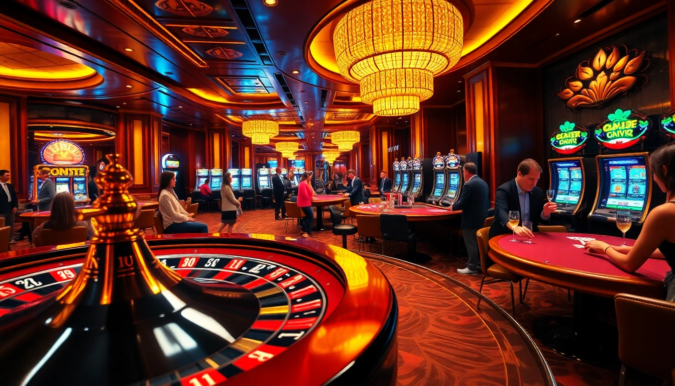 NoHu-themed casino scene featuring a roulette wheel and poker table with excited players.
