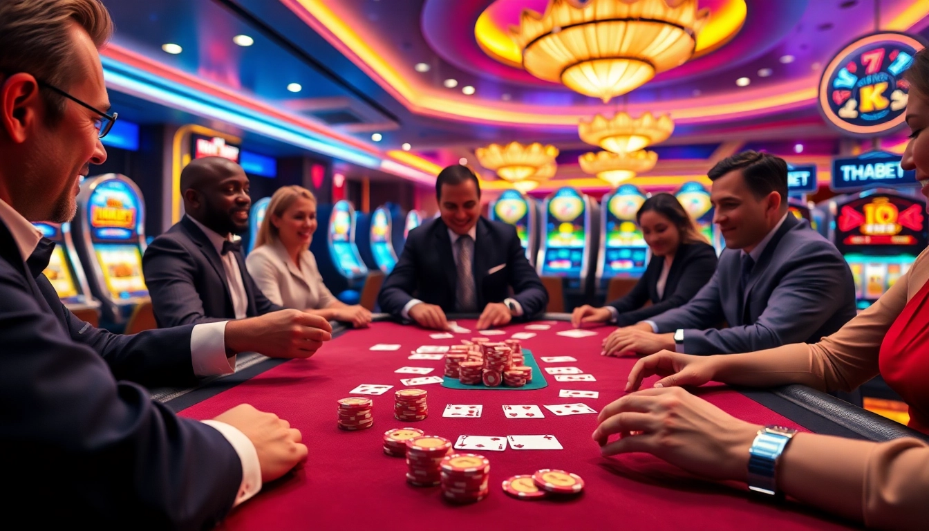THABET live casino table displaying poker action with excited players.