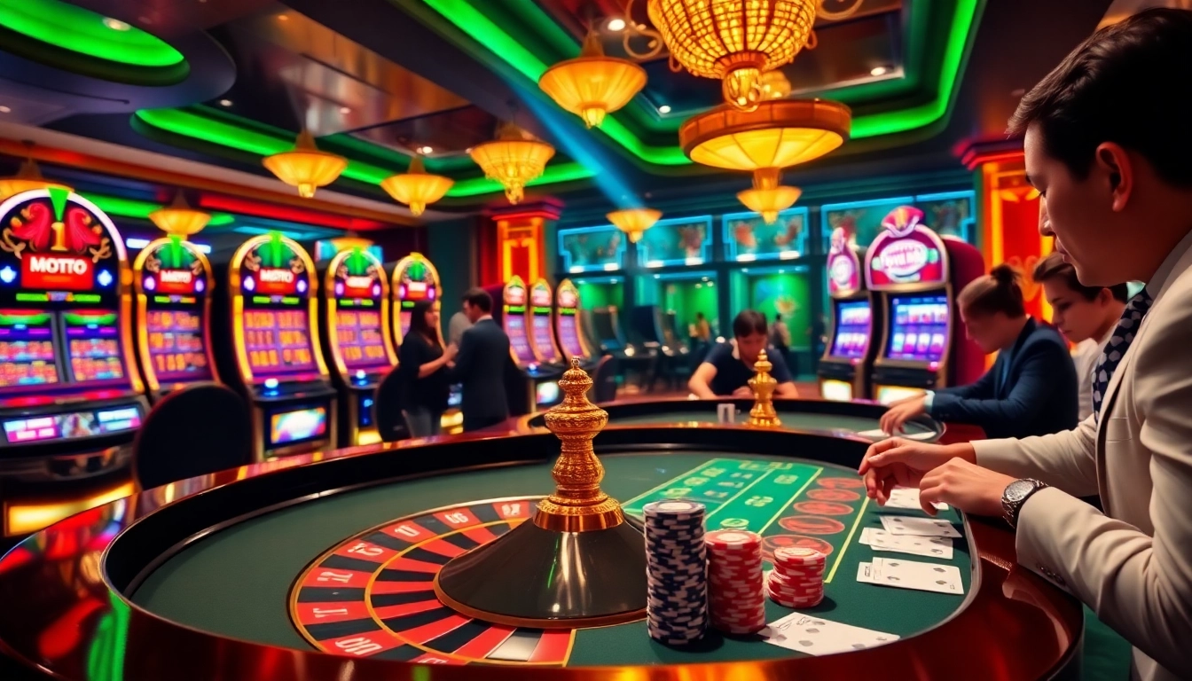 Rasakan sensasi berjudi dengan m1toto di kasino mewah yang dipenuhi mesin slot dan chip poker.