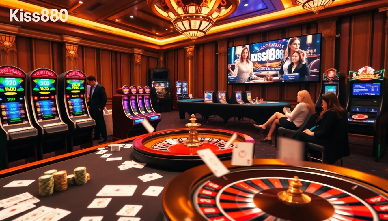 Players enjoying the exhilarating casino experience with Kiss888 in a luxurious online gaming environment.