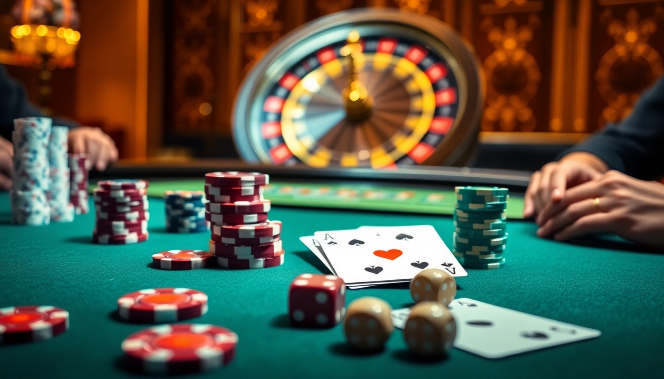 LUCK8 players strategizing at a luxurious casino table with vibrant chips and cards.