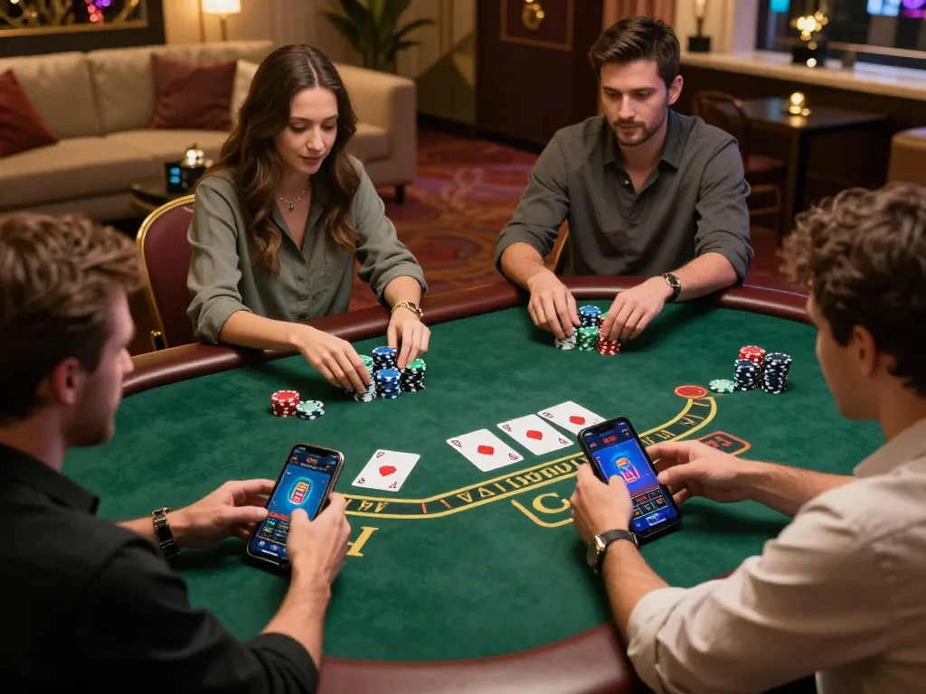 Players strategizing during a live blackjack game on may88 platform, showcasing excitement and engagement.