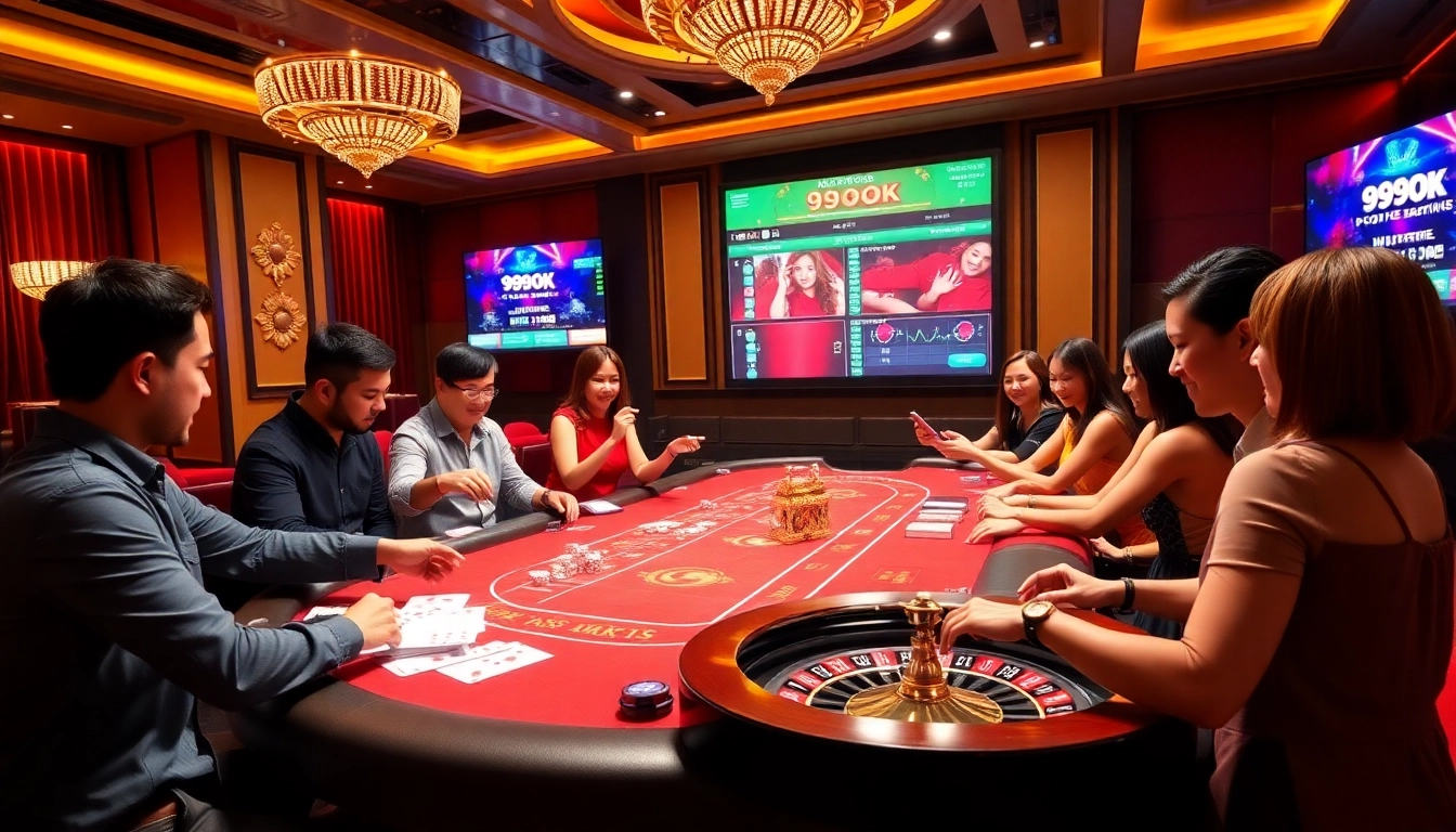 Players enjoying a thrilling game at 99OK casino table, experiencing luxury and excitement.