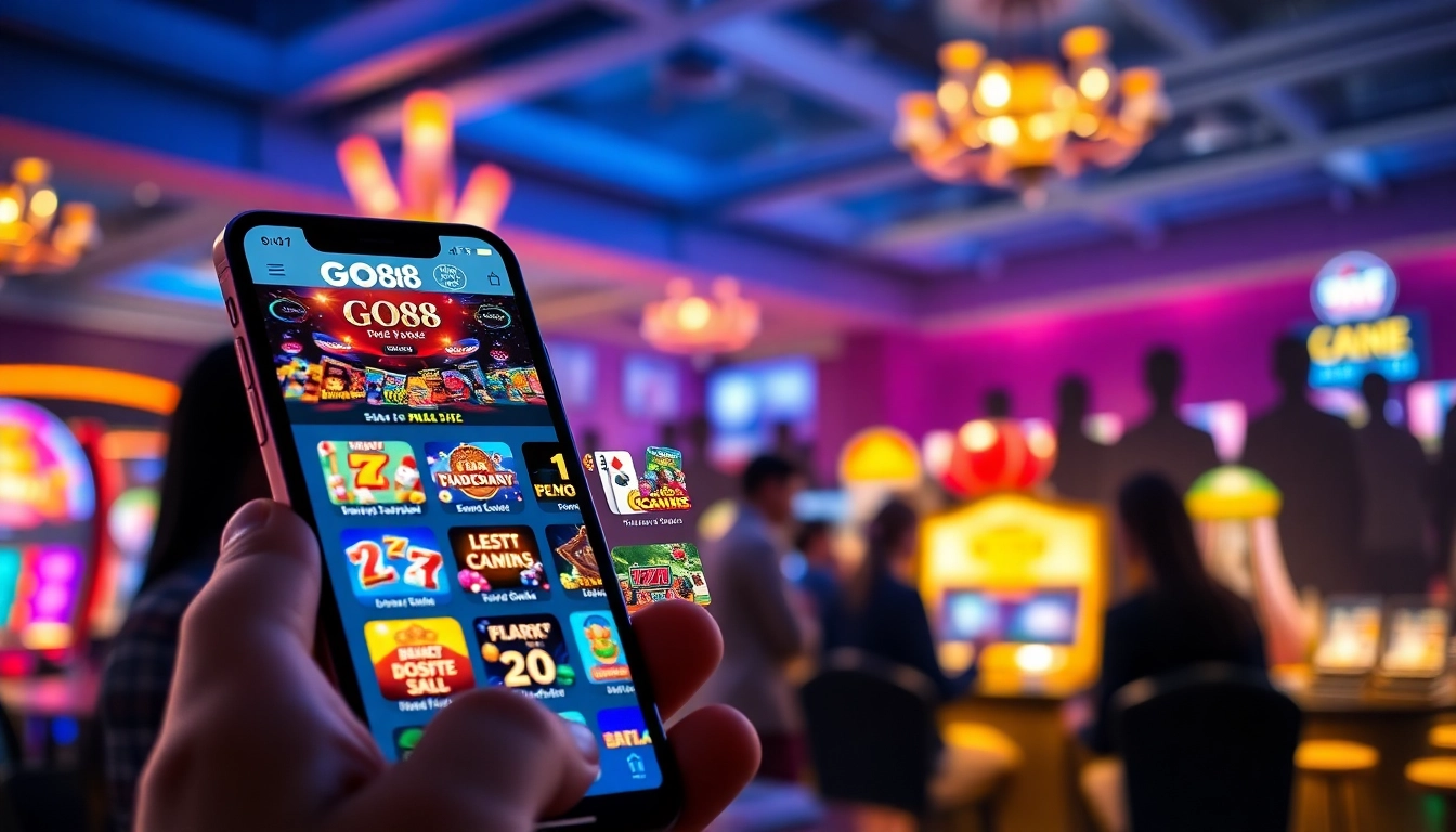 Engaging scene featuring the GO88 app on a smartphone, showcasing thrilling online games.
