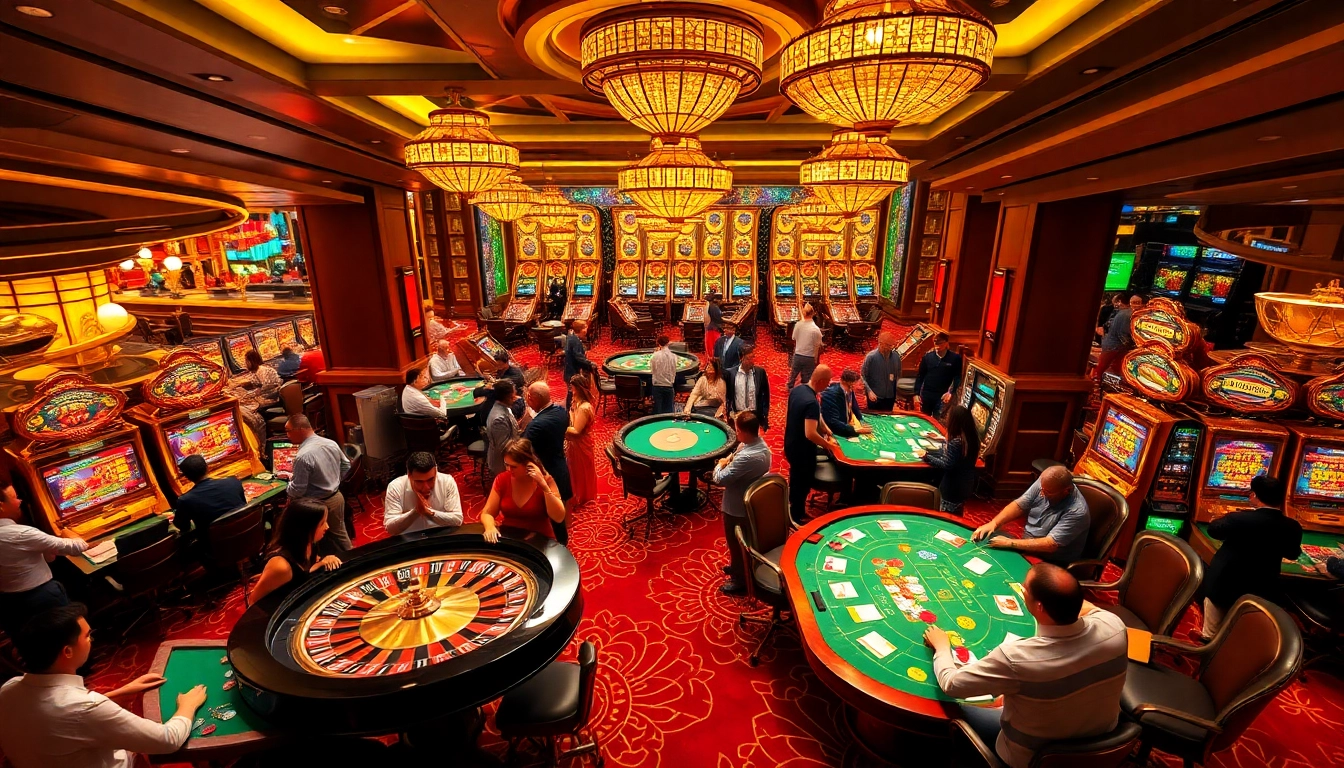 Players enjoying various games at MM88 casino, featuring dazzling gaming tables and excitement.