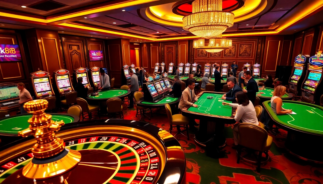 Players enjoying an exhilarating experience at nk88 casino with vibrant tables and exciting games.
