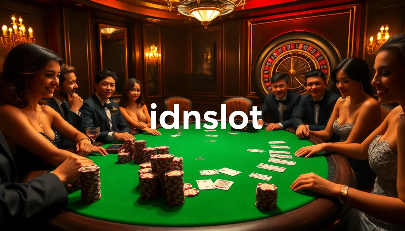 Join the excitement with idnslot at a luxurious poker table filled with glamorous players and vibrant chips.