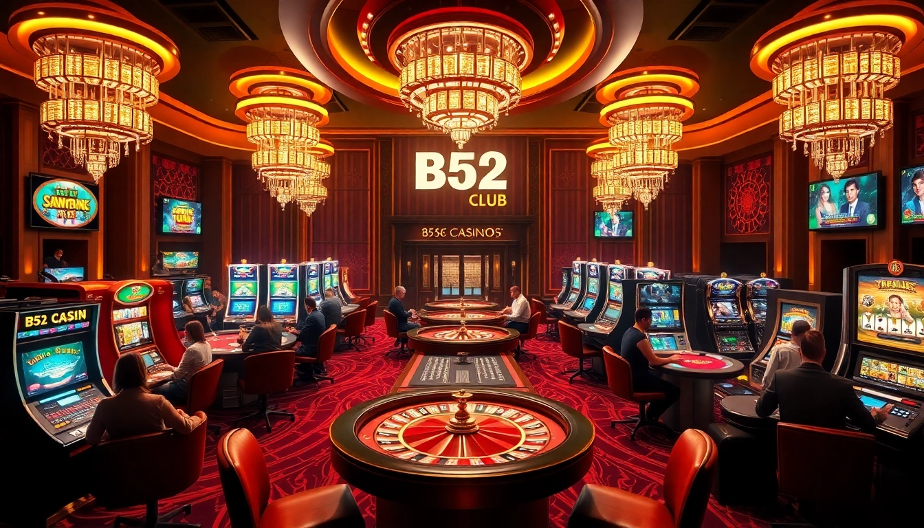 B52 Club gaming experience with vibrant casino tables and engaged players.