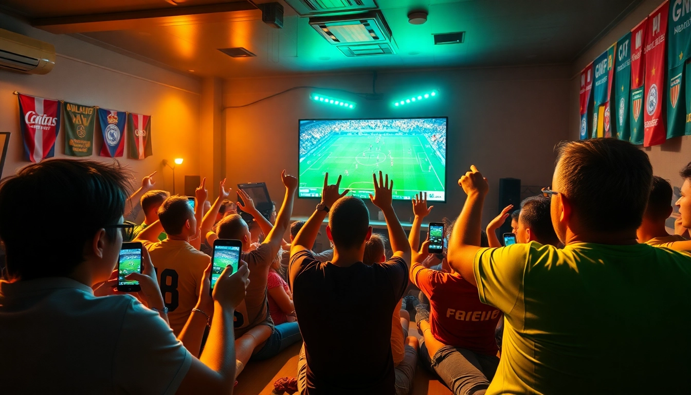 Exciting football match streaming on Socolive with fans cheering and celebrating
