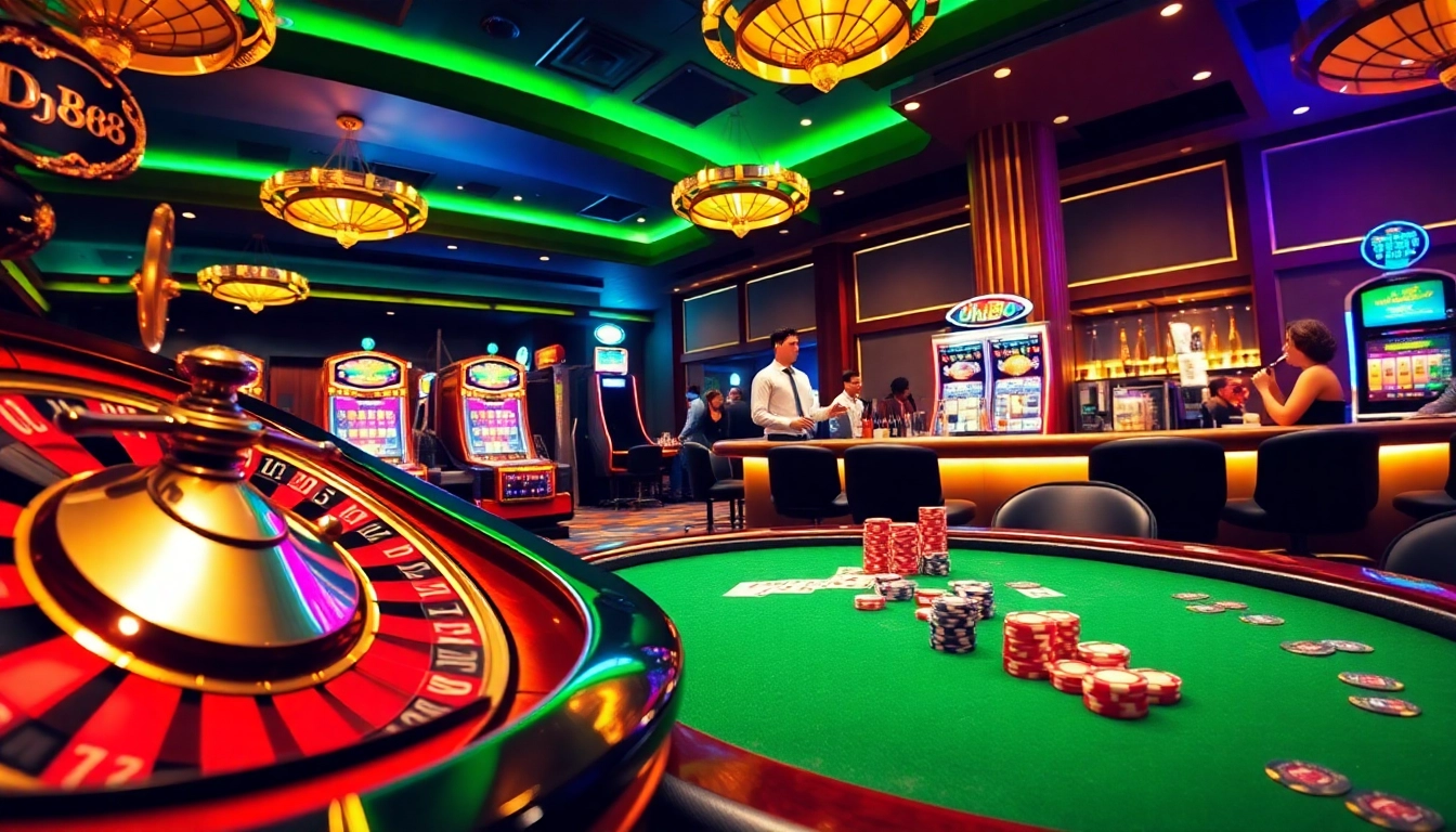 Engage in thrilling gameplay at dh88 casino with vibrant slot machines and lively roulette action.